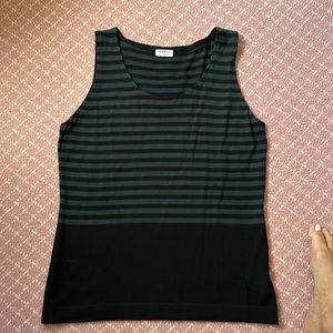Akris punto sleeveless think sweater knit tank. Black with dark green stripe.
